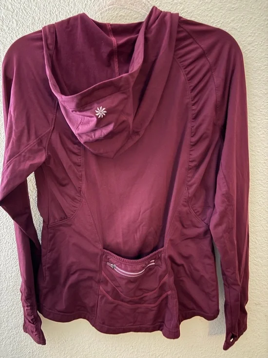 Athleta Burgundy Hooded Active Jacket with Back Zip Pocket warm lining - Picture 1 of 2